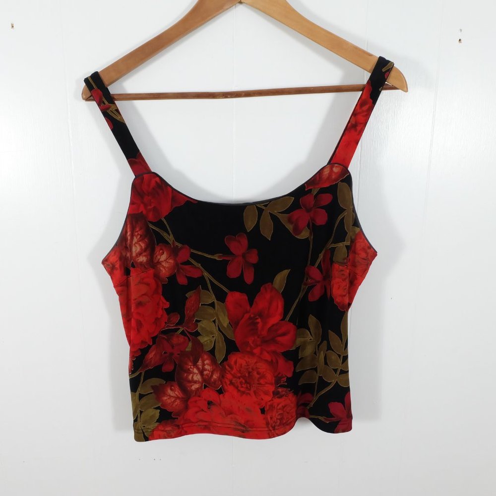 Vintage Blazer Tank Top Set Womens 12 Black Red Floral Lightweight Beads 70s 80s - Picture 10 of 10